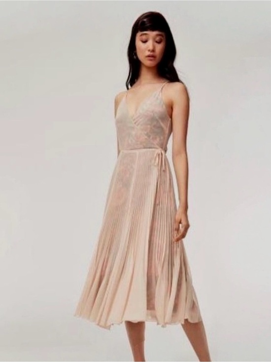 Aritzia Dresses & Skirts - Aritzia Wilfred Beaune Pleated Chiffon Wrap Midi Dress Pink Floral S